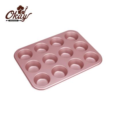 China BK-R0016 Viable Non-stick 12 Cup Muffin Pan/Cupcake Pan, 12 Cavity Brownie Baking Pan 0.7mm Thickness Gold Color Gold lor for sale