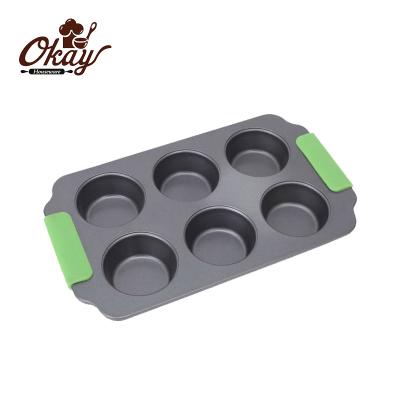 China BK-D5026 Viable Nonstick 6 Cup Muffin Pan/Cupcake Pan, 6 Cavity Brownie Baking Pan with Silicone Handle for sale