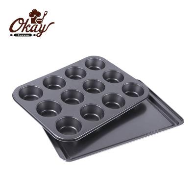 China BK-D6046 2-Piece Sustainable Non-Stick Carbon Steel Bakeware Set Muffin Pan with Sheet Pan for sale