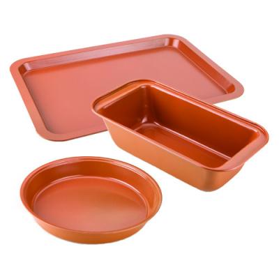 China OK BK-D6076 Disposable Carbon Steel 3 Piece Copper Bakeware Nonstick Set for sale