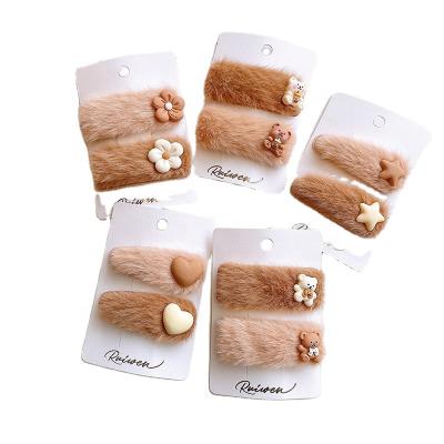 China Autumn Winter Handmade Soft BB Clips Lovely Flower Bear Star Kids Hair Clips Cute Soft Plush Hairpins For Girls for sale