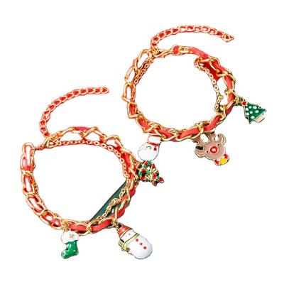 China Wholesale Santa Claus Bell Elk Drip Bracelet Fashion Mix Patchwork Bracelets Christmas Oil Drip Bracelet Alloy Christmas Oil Drip Bracelet for sale