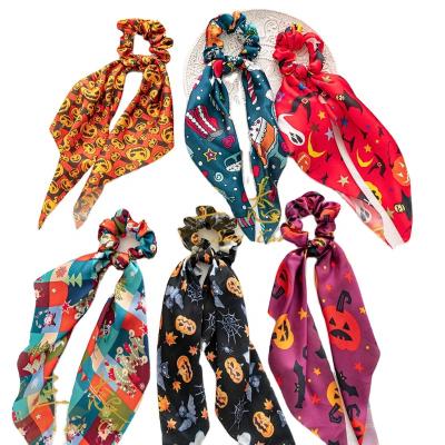 China Wholesale European and American Halloween cute silk flame ties hair scrunchies girls large intestine ladies style elastic headband for sale