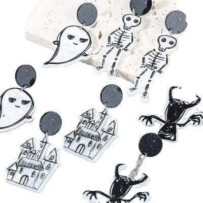 China Fashion Halloween Ghost Skull Holiday Cartoon Cute Funny Castle Bone Man Acrylic Women Party Drop Earrings for sale