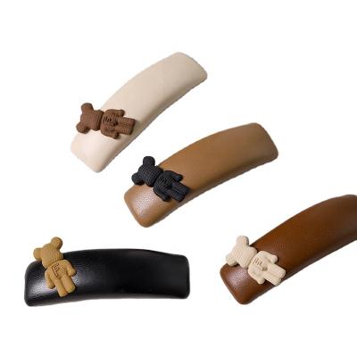 China Korean Fashion Sponge PU Leather BB Hair Clips Girls Hair Accessories Shape Vintage Bear Hair Clips Hairpin For Women for sale