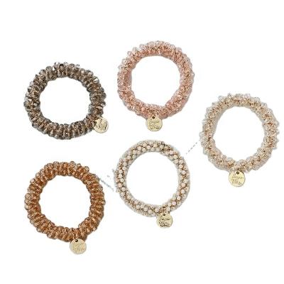 China Wholesale Women Hair Accessories Girl Rhinestone Elastic Headbands Women Ponytail Holders Hair Accessories Beads Girl Crystal Rhinestone Ring Elastic Hair Bands for sale