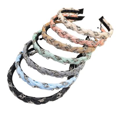 China Fashion Spring Wholesale High End Headband Handcrafted Headbands Mesh Wire Chain Wrap Braid Thin Edge Headband for sale