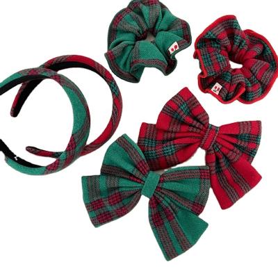 China European and American soft green red green hair scrunchies simple French edge hair clip bowknot grid style hairpin hairband headband for sale