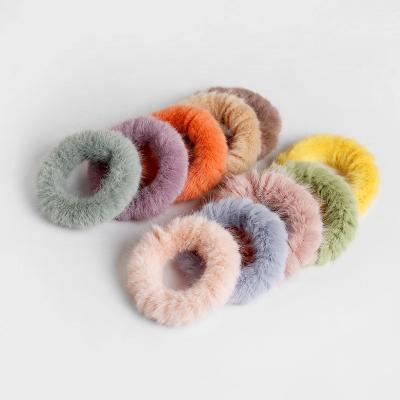 China Wholesale Girl Fashion Flannel Hair Rings Soft Plush Elastic Hair Band Fashion Scrunchies For Girl for sale