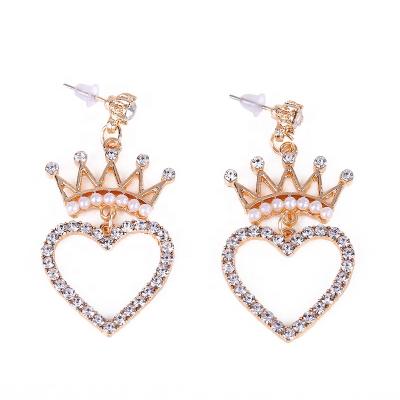 China Hot Selling Girl Fashion Style Alloy Diamond Earring Female Crown Heart Full Circle Earrings Jewelry for sale