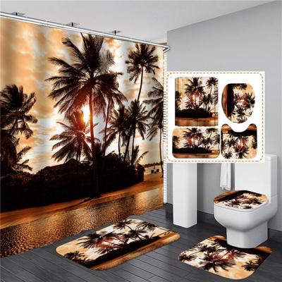 China Sustainable New Arrival Duschvorhang Gewichte Designer Bathroom Curtains Shower Curtain Set for sale