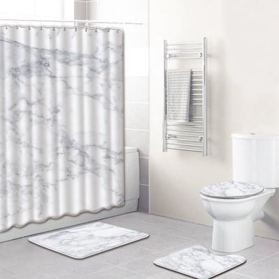 China Viable Wholesale Duschvorhang Polyester Marble Motor Printing Shower Curtain Set Bathroom Curtains for sale