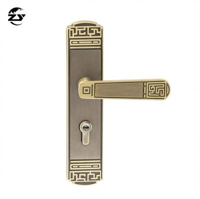 China Household Door Locks Factory Custom Antique Chinese Mental Brass Art Cylindrical Door Lock Brass Door Handle Lock for sale