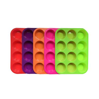 China Nonstick Disposable BHD Custom Design Packaging Logo 12 Cup Cupcake Baking Pan Silicone Muffin Mold for sale