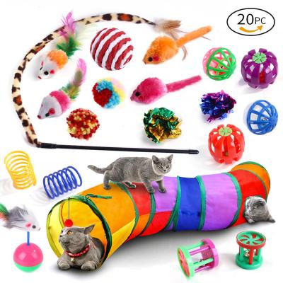 China Wholesale Viable 21 Pieces Pack Cat Toy Collection Cat Toy Set Feather Mouse Puzzle Pet Interactive Cat Toy for sale