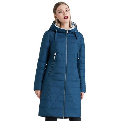 China MIEGOFCE Spring Autumn Women Slim Long Lightweight Striper Coat Breathable Anti-Shrink Viable Windproof Quilted Ladies Fall Hooded Solid Casual Cotton Long Parka Jacket OEM for sale