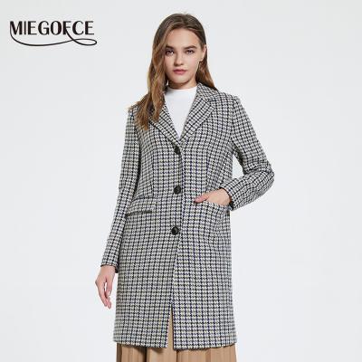 China MIEGOFCE Anti-Wrinkle Coat Women Plaid Jacket Office Lady Wool Coat Single Breasted 2021 Autumn Winter Tailored Wool Blend Outwear for sale