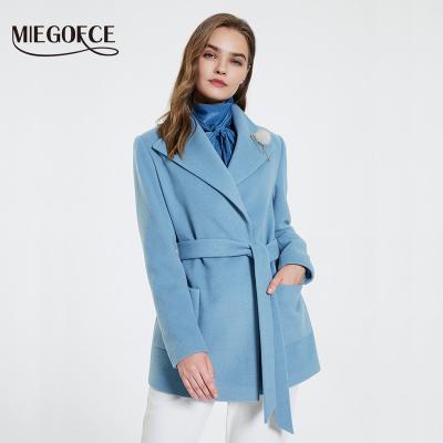 China MIEGOFCE 2021 Stylish Anti-wrinkle Faux Wool Blend Autumn Winter Open Stitch Short Coats Women Winter Wool Coat Sashes Overcoat for sale