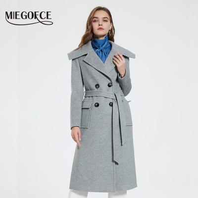 China MIEGOFCE Anti-Wrinkle 2021 Autumn Female Winter Coat Long High Quality Autumn Faux Wool Blend Coat Belt Wool Coat Outerwear for sale