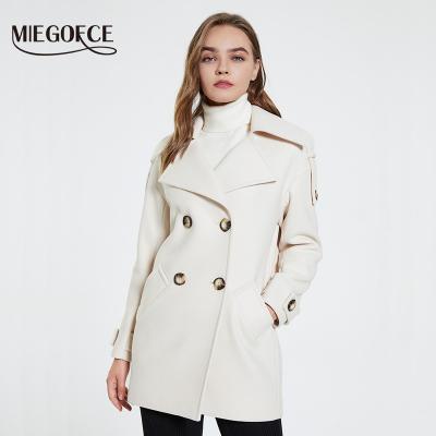 China MIEGOFCE Anti-wrinkle Wool Blend Coat Women 2021 Autumn Winter Ladies Short Faux Outwear Loose Double Breasted Overcoat Wool Coat for sale