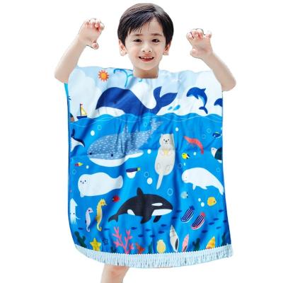 China Viable High Quality Hooded Kids Beach Towel Poncho Kids Bag Free Print Hooded Beach Towel For Swimming for sale