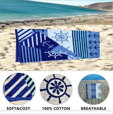 China Wholesale 100% Cotton Jacquard Bath Towel Durable Woven Terry Jacquard Beach Towels Custom Made For Swimming Pool for sale