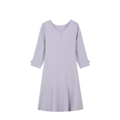 China Elegant Purple Crepe Anti-Static Open Sleeve Fit And Flare A Line Modest Frock Dress For Women for sale