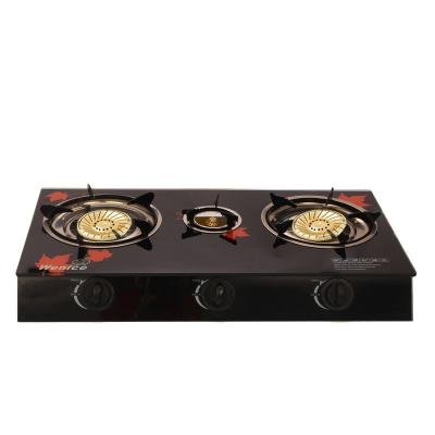 China Hotel 3 Burner Gas Stove For Tempered Glass Gas Cooker Stove 8113 for sale