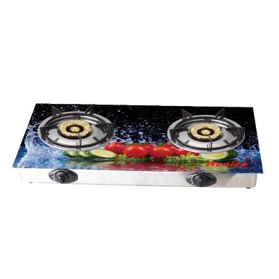 China Household 2 Burner Gas Cooker Stove With Glass Top 3D Design Gas Stove 8102 for sale