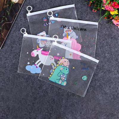 China High Quality PVC Recyclable Plastic Bag Wholesales Cartoon Stationery Bag Set For Kids Frosted Clothing Zipper Bag for sale