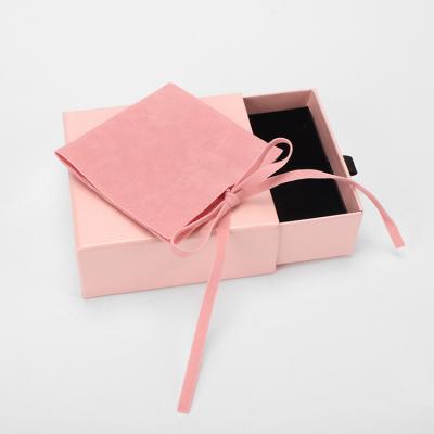 China 2022 Wholesales Pink Jewelry Packaging Bags Velvet Jewelry Bag With Logo Custom Luxury Jewelry Pouch With Box For Necklace Customized Accept for sale