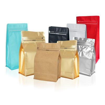 China Matte Printing Square Bottom Coffee Pouches Zipper Flat Bottom Aluminum Foil Bags 250g 500g 1kg Food Wholesale With Valve for sale