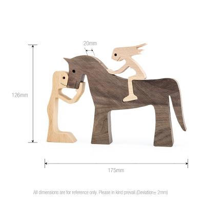 China Europe Home Desk Decorations Couples And Horse White Beech Wood Carving Crafts For Birthday Gift Love Wooden Statue for sale