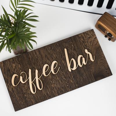 China Europe WOODME factory home decorations wooden wall sings office hotel restaurant decor wooden planks cafe wall hanging sign for sale