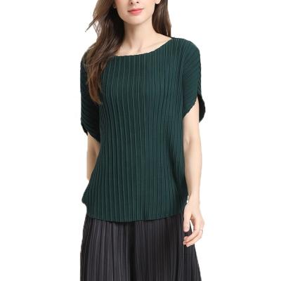 China Yizhe high quality anti-shrink women fashion pleated blouses women short sleeve ladies blouses and pleated tops miyake for sale