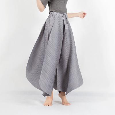 China Miyake NOBLES Women's Anti-pilling Waist Loose Pants Summer High-waisted Loose Wide Leg Lace-Up Casual High Pleats for sale