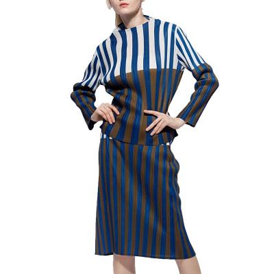 China Elegant Yizhe anti-pilling blouses and skirts office lady two-piece set clothing women wear sets miyake pleated sets for sale