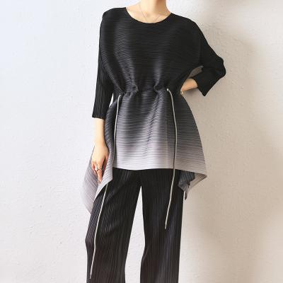 China Breathable NOBLE Drawstring Pants Outfits Upper Straight Spring OEM Sets Copy New Pleated Fabric Women Pants Miyake Suit for sale