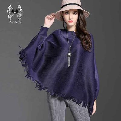 China 2019 winters anti-shrink kick pleat poncho with tassels pashmina poncho for sale