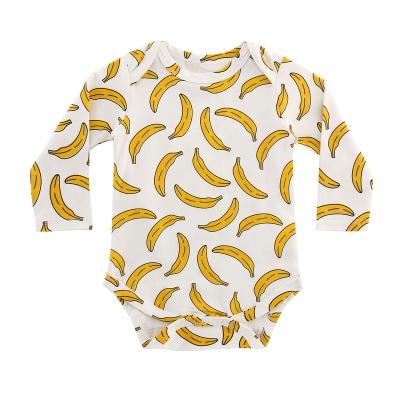 China Evelope Organic Cloth Edge/Double-needle/Custom Baby Shoulder Lap Clothes Organic Banana Design Baby Long Sleeves Cotton Overalls Baby Romper for sale