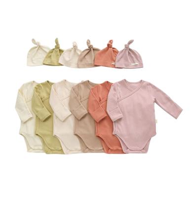 China Fashion/Soft/Safe Wholesale Cotton Spandex Hot Selling Long Sleeve Baby Clothes Romper Kimono Baby Romper With Hat for sale