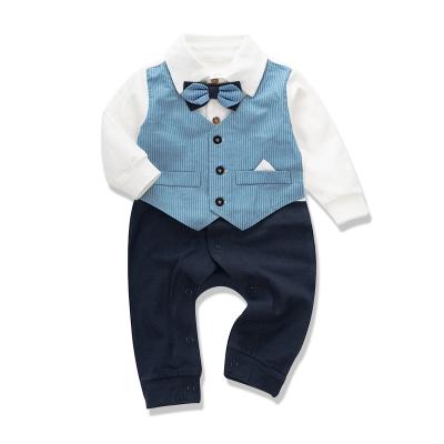 China Polyester/Cotton 2021 Spring Autumn Baby Boys New Long Sleeve Rompers Casual Rompers Lovely Two Piece Faux Baby Set for sale