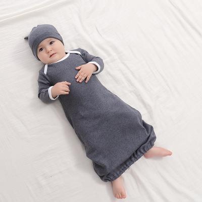 China Solid style or printed style wholesales long sleeve open brim dress hat costume newborn baby sleeper tied dress set for sale