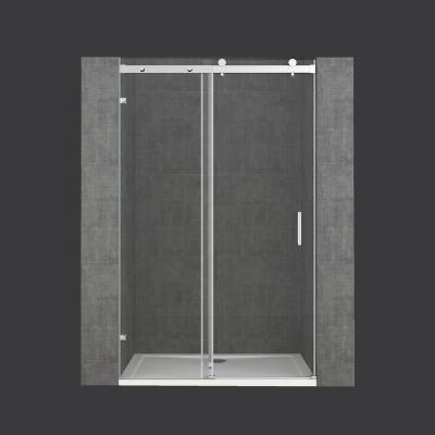 China Modern Stainless Steel Roller 8mm Thickness Tempered Glass Sliding Style Open Frameless Shower Glass Door for sale