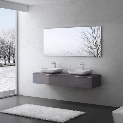 China Environmental Friendly 63 Inch Modern Light Gray Double Basin Wooden Bathroom Vanity for sale