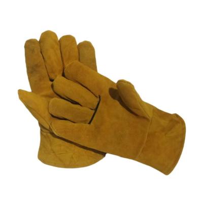 China Protective Anti-Slip Yellow Leather Welding Work Gloves For Outdoor Work, Heat Resistant Welding Gloves for sale