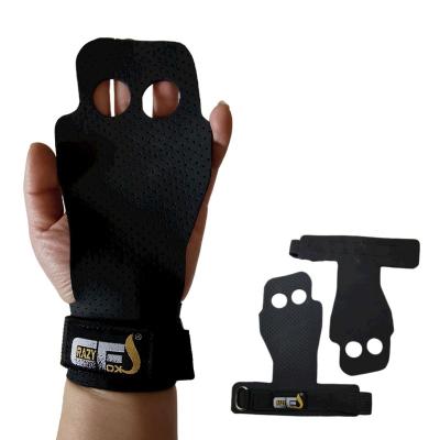 China Sports 2-Hole Weightlifting Hand Grips Weightlifting Straps Gym Fitness Gloves For Kettlebell Cross Training Palm Protection for sale