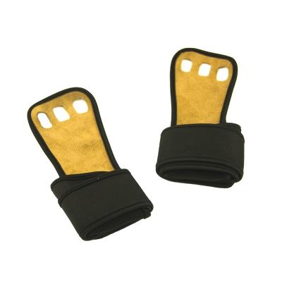 China Unisex 3 Finger Leather Gym Grabs / Hand Grabs / Weightlifting Gloves With Neoprene Wrap For Cross Training, Pull Ups, Lifting Up, Kettlebell for sale