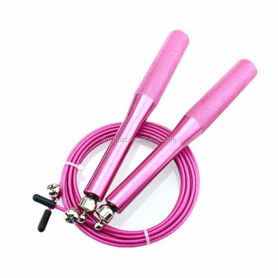 China Durable aluminum handle adjustable cross training speed jump rope with fairshaped and ball bearing 360 rotating for sale