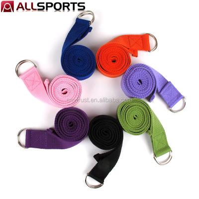 China Polyester cotton yoga strap/stretch bands 6/8/10 foot options with extra secure adjustable D-ring buckle, durable and comfortable responsive for sale